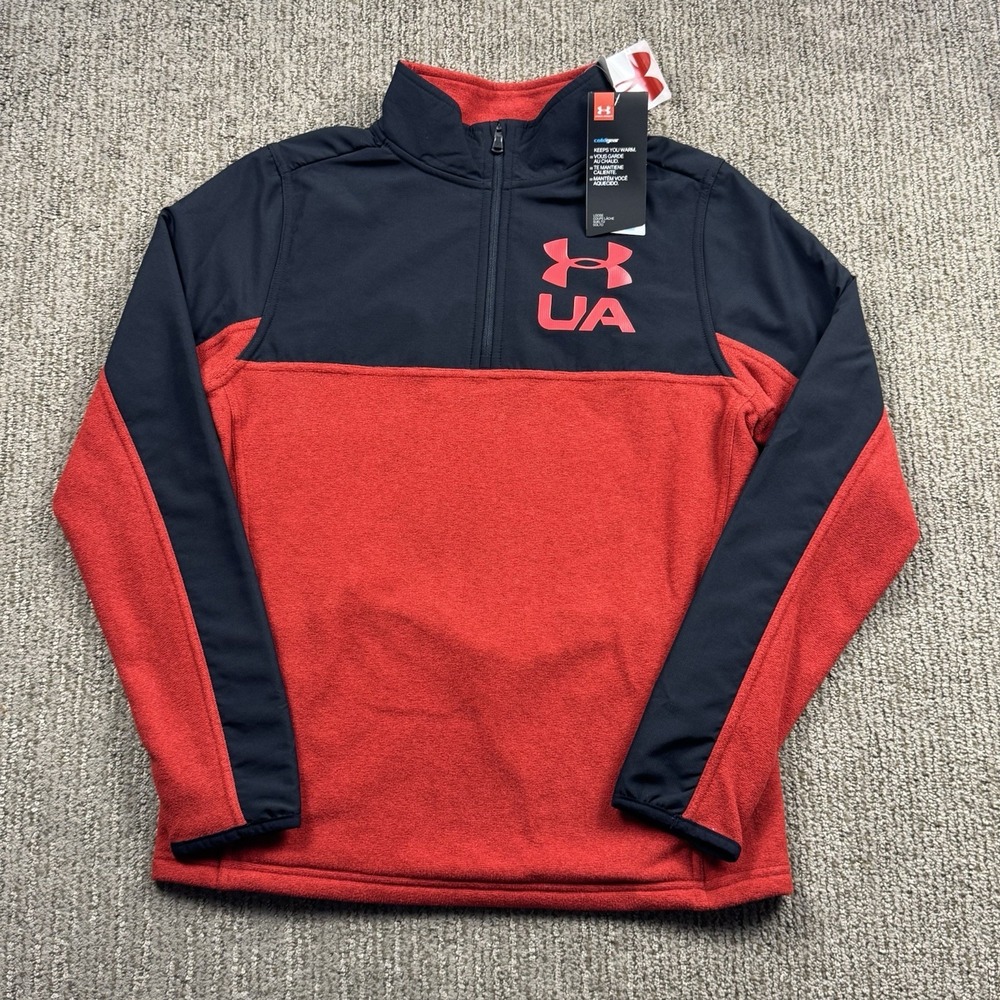Under Armour Youth L 1/2 Zip Pullover Fleece Loose ColdGear Red Black